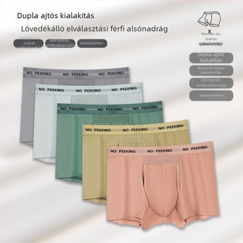 Férfi pamut boxeralsó, középmagas derékrész, egyszerű szövés, gáttámasz viszkózból, fő anyag 90–95% pamut