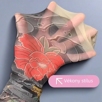 Virágos lábszár tetovált harisnya, 15D, vékony, core-spun fonal, formázó hatás, illatálló