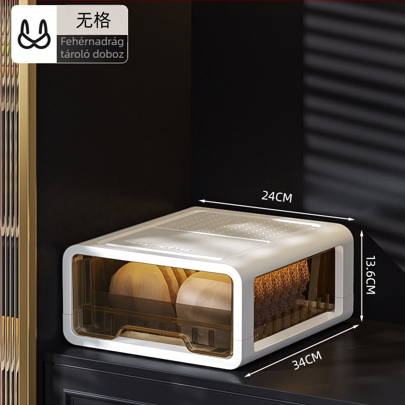 Átlátszó műanyag fiókos tárolódoboz ruhák és fehérneműk számára, márka met, testre szabható nyomtatott logóval, könnyű luxus stílus