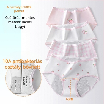 Lányok menzeszes fehérneműje, 95% pamut, ágyék rész 100% pamut, antibakteriális, középmagas derekú, mintás modell