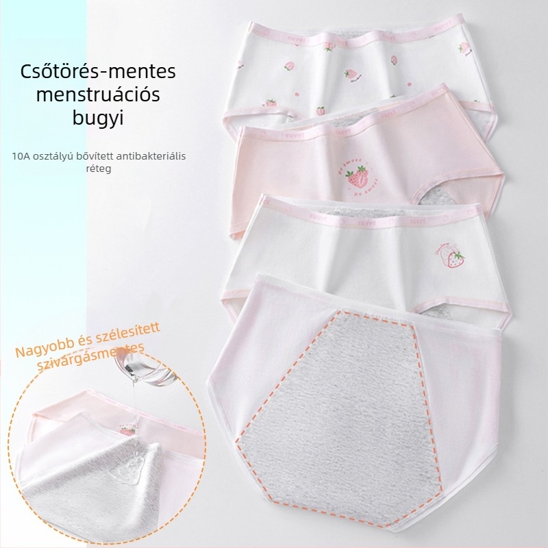 Lányok menzeszes fehérneműje, 95% pamut, ágyék rész 100% pamut, antibakteriális, középmagas derekú, mintás modell