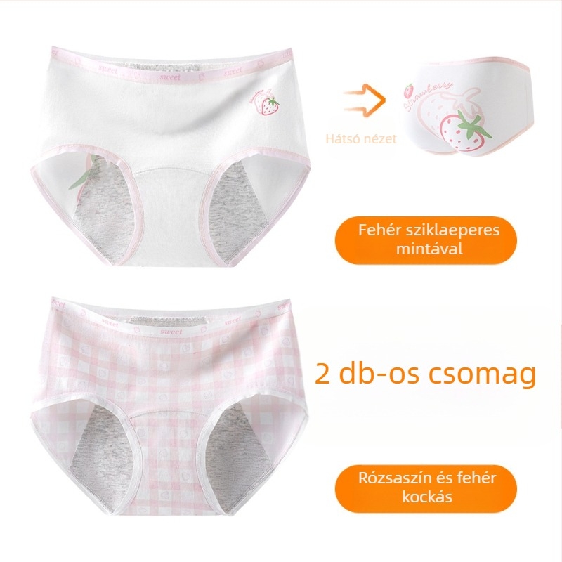 Lányok menzeszes fehérneműje, 95% pamut, ágyék rész 100% pamut, antibakteriális, középmagas derekú, mintás modell