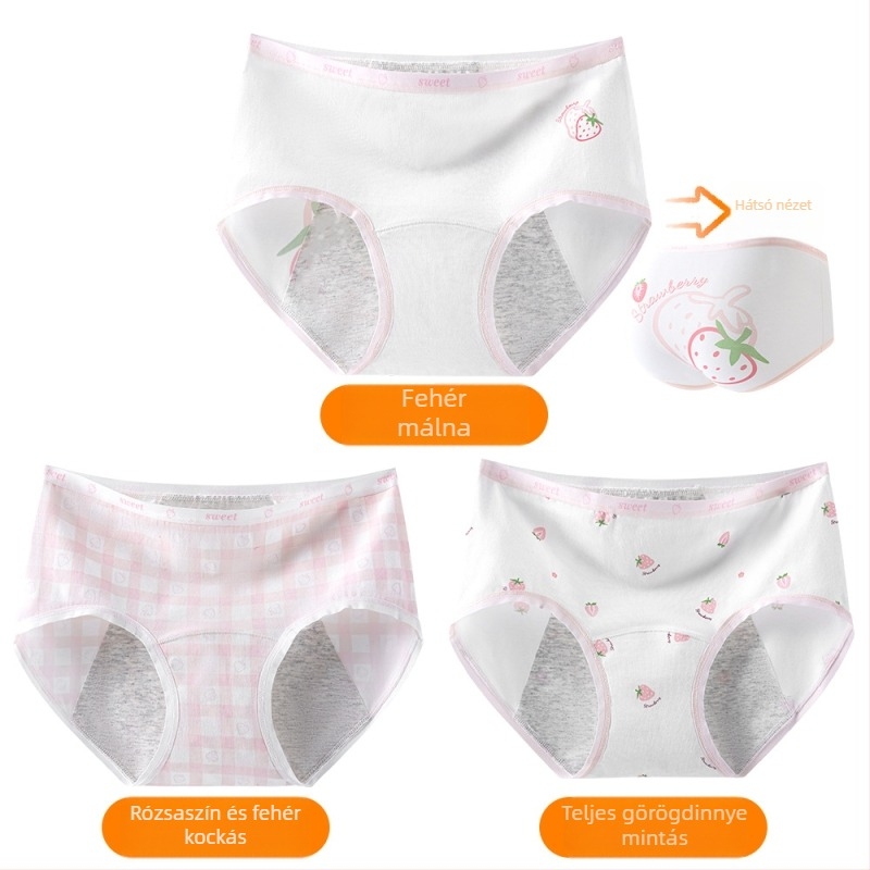 Lányok menzeszes fehérneműje, 95% pamut, ágyék rész 100% pamut, antibakteriális, középmagas derekú, mintás modell