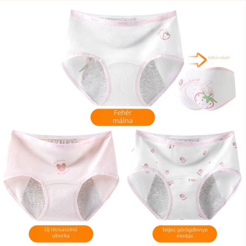 Lányok menzeszes fehérneműje, 95% pamut, ágyék rész 100% pamut, antibakteriális, középmagas derekú, mintás modell