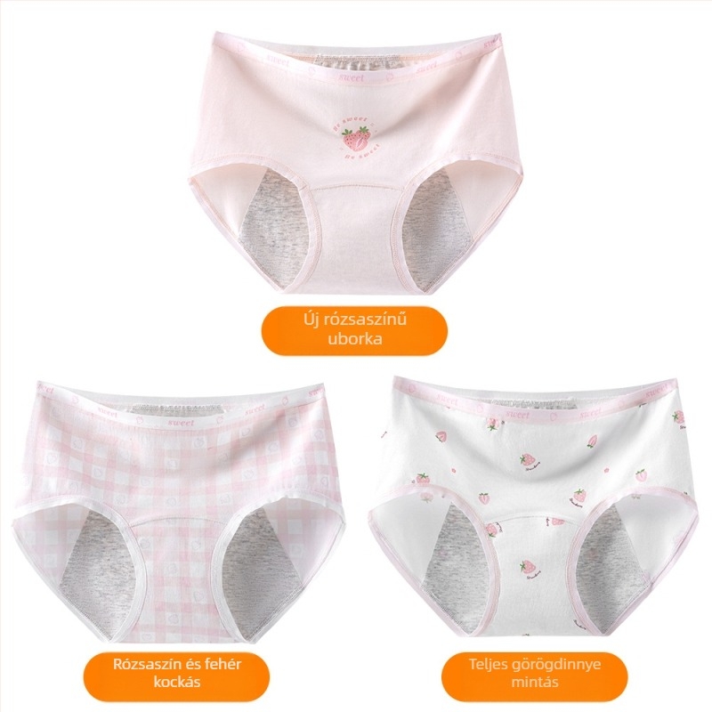 Lányok menzeszes fehérneműje, 95% pamut, ágyék rész 100% pamut, antibakteriális, középmagas derekú, mintás modell