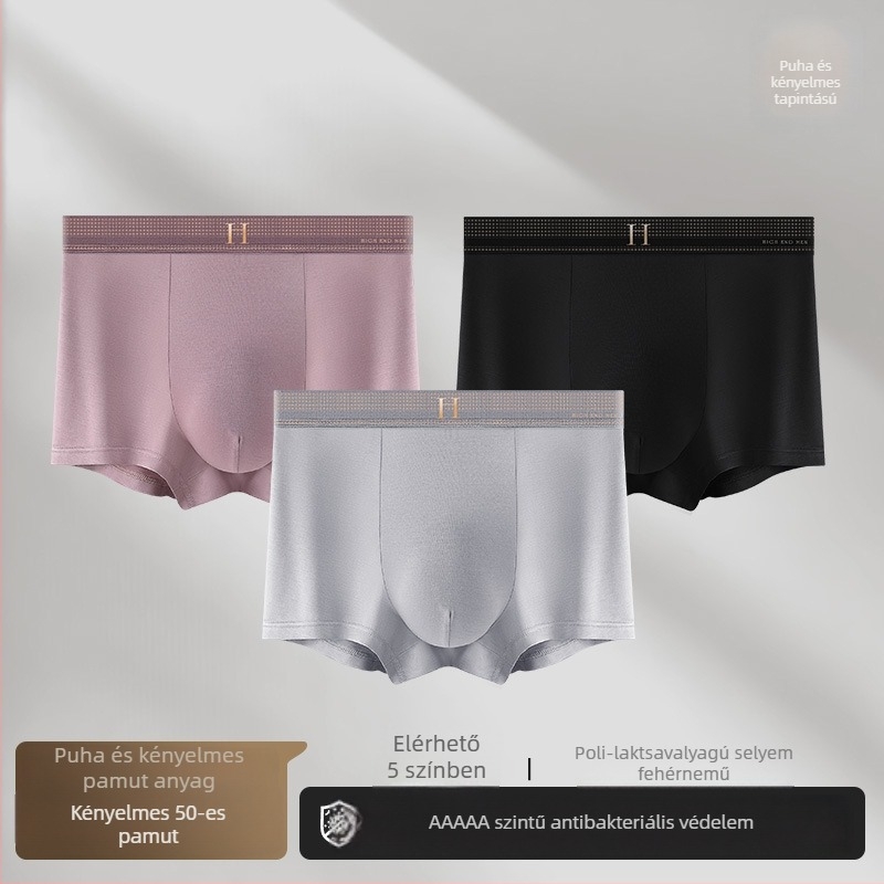 Férfi pamut boxer rövidnadrág, plusz méret, laza szabás, légáteresztő, egyszínű