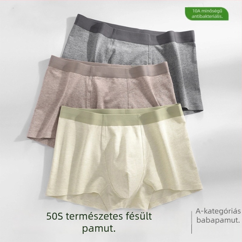 A-kategóriás 100% pamut férfi alsónemű középmagasságú, légáteresztő, antibakteriális boxer briefs, nagy méret