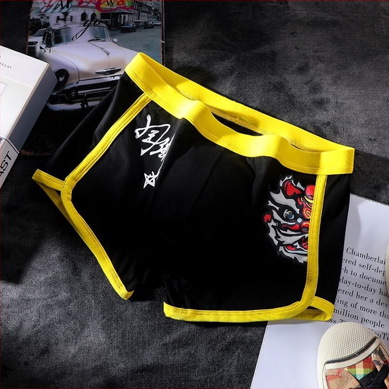 Férfi pamut boxerbriefs, középmagas derekú, varrat nélküli, állatmintás, kötött anyag