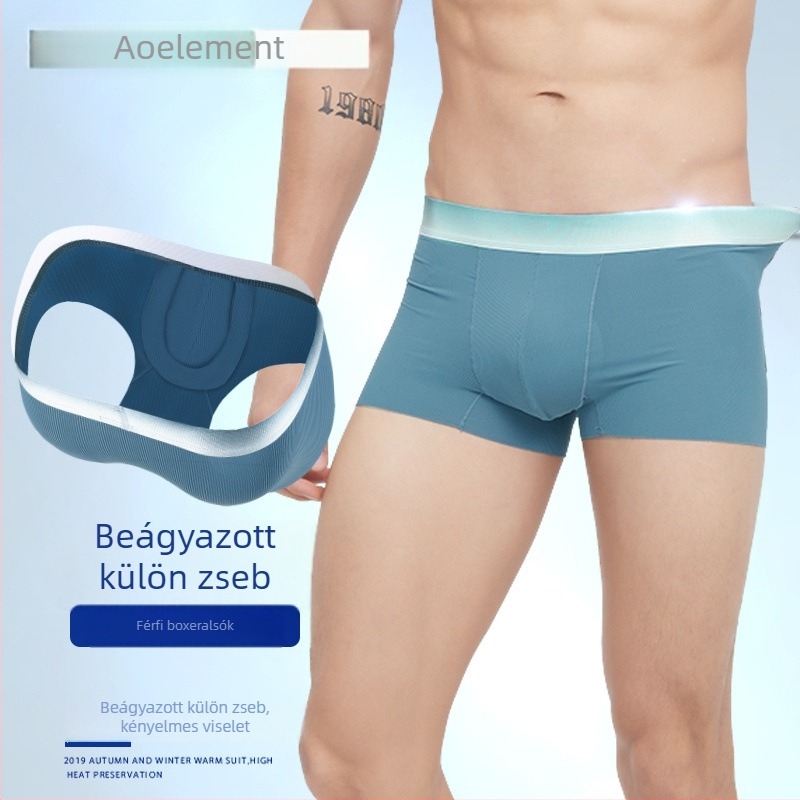 Férfi boxeralsó anatómiai zsebbel, lélegző nejlon kötés, középmagas derékvonal, 80-90% nejlon tartalom