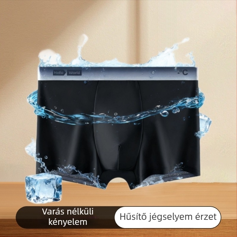 Férfiaknak készült jégselyem hűsítő nyári boxer brief, könnyű, lélegző, antibakteriális, plusz méret