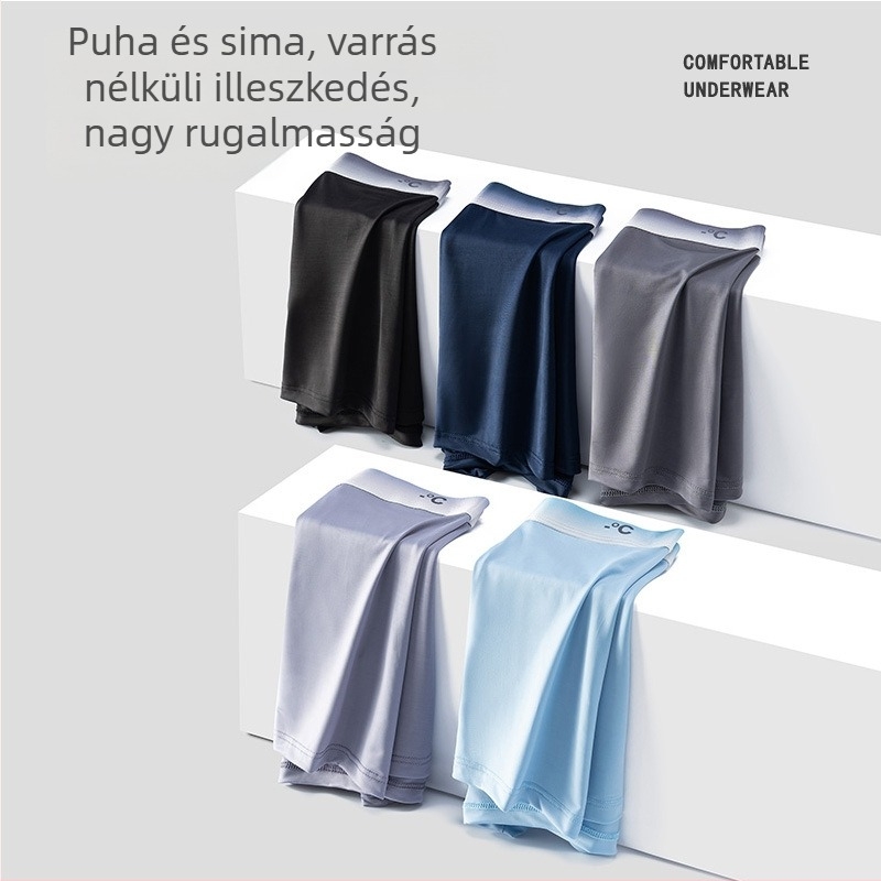 Férfiaknak készült jégselyem hűsítő nyári boxer brief, könnyű, lélegző, antibakteriális, plusz méret