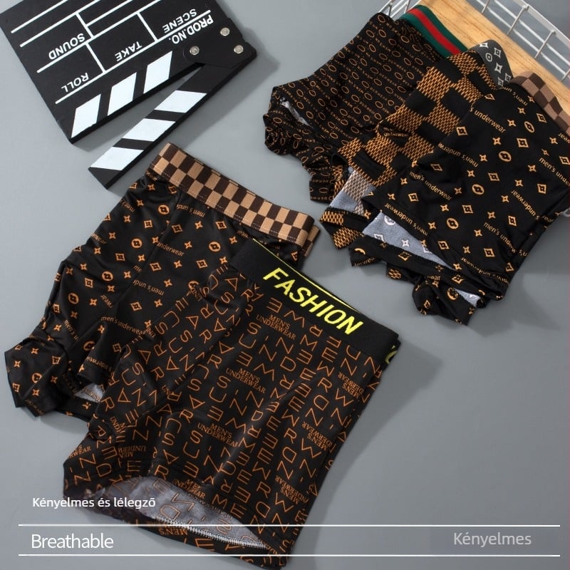 Férfi boxeralsó - antibakteriális, lélegző, rugalmas, ice silk anyag, középmagas derék