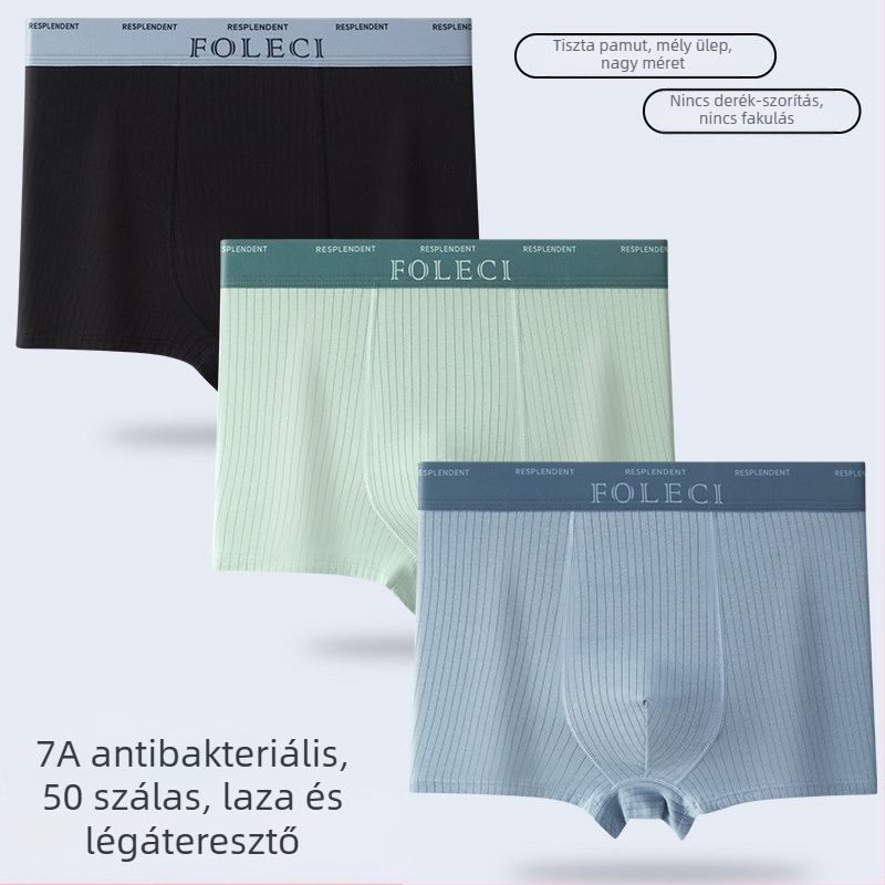 Plusz méretű pamut férfi boxeralsó, magas derekú, szellős, lélegző, sportos