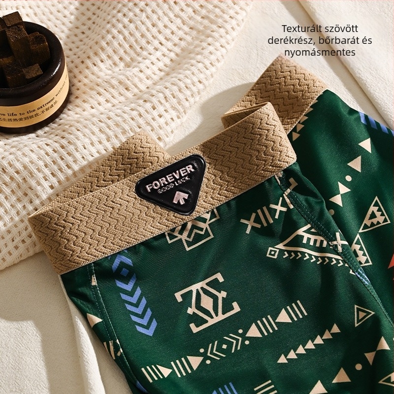 Ice Silk férfi boxer brief amerikai retro mintával, középmagas derekú, nagy méret, lélegző