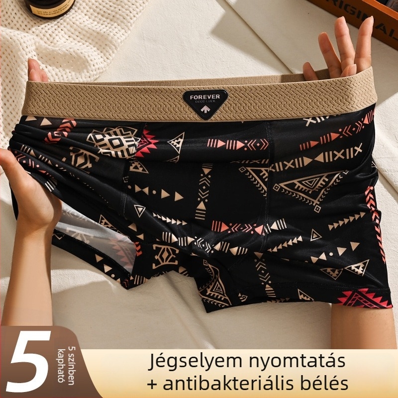 Ice Silk férfi boxer brief amerikai retro mintával, középmagas derekú, nagy méret, lélegző