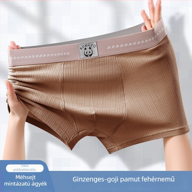 Pamut férfi boxeralsó panda mintával, laza szabás, plusz méret, antibakteriális, légáteresztő sportalsó
