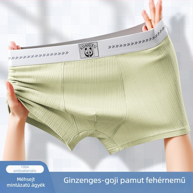 Pamut férfi boxeralsó panda mintával, laza szabás, plusz méret, antibakteriális, légáteresztő sportalsó