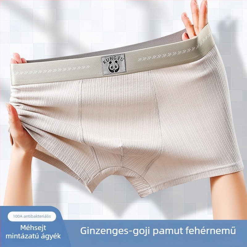Pamut férfi boxeralsó panda mintával, laza szabás, plusz méret, antibakteriális, légáteresztő sportalsó