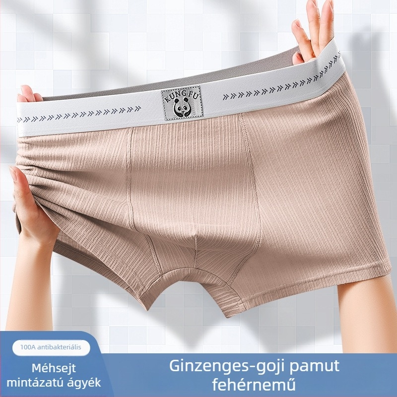 Pamut férfi boxeralsó panda mintával, laza szabás, plusz méret, antibakteriális, légáteresztő sportalsó
