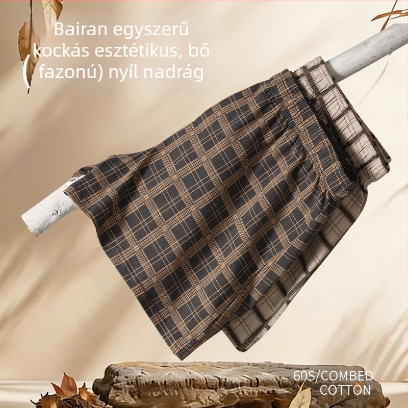 Férfi pamutból készült laza illeszkedésű nagy méretű boxernadrág, elülső gombos zárás, P5588