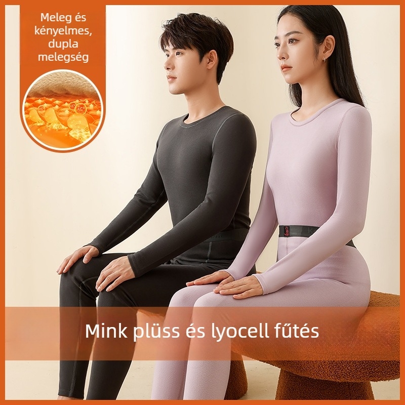 Uniszex termikus alsónemű készlet, fleece-bevonatú, dupla rétegű felső környakú és hosszú ujjú, nadrág, poliészter kationikus anyag, 351–400 g/m2