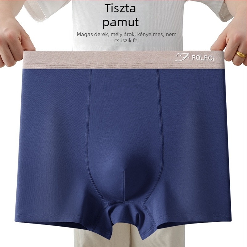 FOLECI Férfi magas derekú boxeralsó, 95–100% pamut, lélegző, kötött anyag