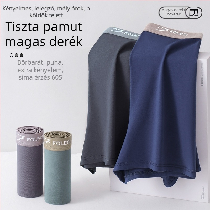 FOLECI Férfi magas derekú boxeralsó, 95–100% pamut, lélegző, kötött anyag