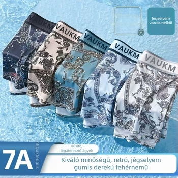 Új kínai stílusú férfi alsónemű ice silk anyagból, légáteresztő, antibakteriális, nyomtatott boxeralsó, nagy méret