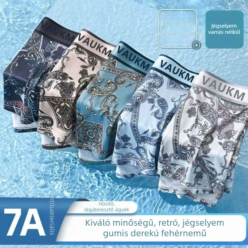 Új kínai stílusú férfi alsónemű ice silk anyagból, légáteresztő, antibakteriális, nyomtatott boxeralsó, nagy méret