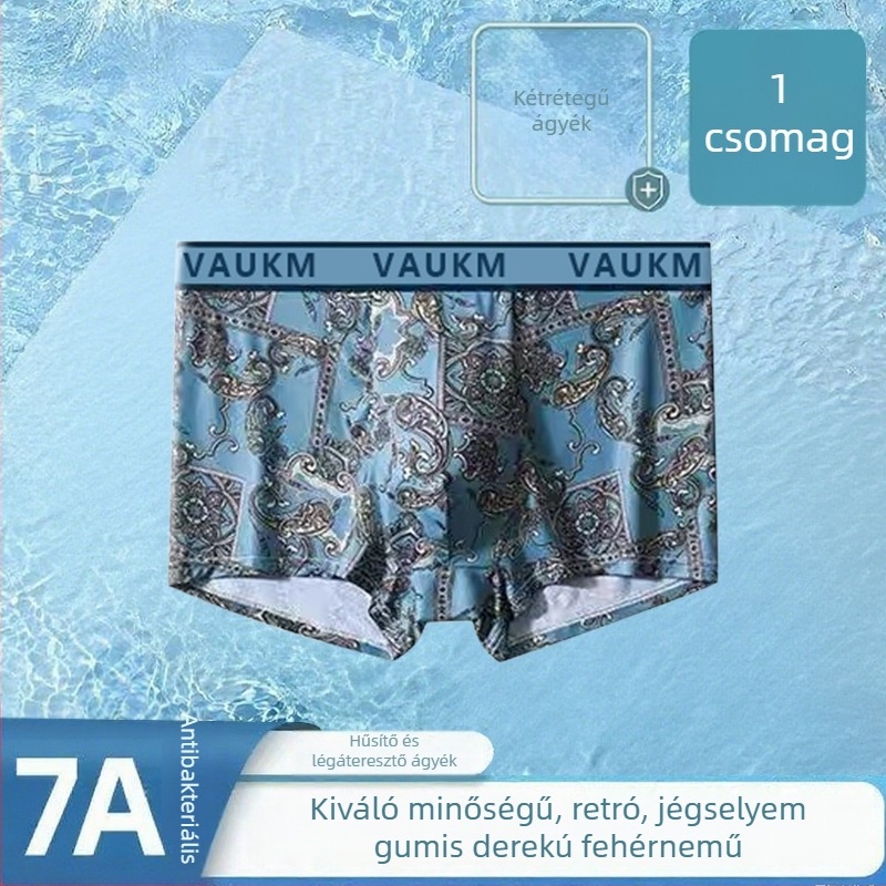 Új kínai stílusú férfi alsónemű ice silk anyagból, légáteresztő, antibakteriális, nyomtatott boxeralsó, nagy méret