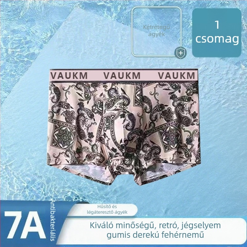Új kínai stílusú férfi alsónemű ice silk anyagból, légáteresztő, antibakteriális, nyomtatott boxeralsó, nagy méret