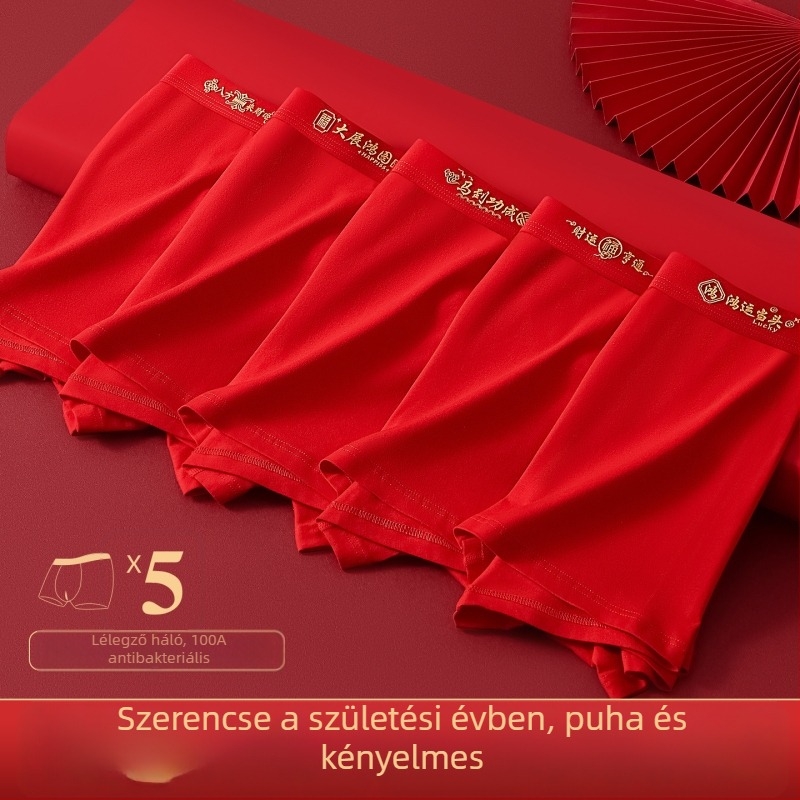 100% pamut, élénk piros férfi boxer alsó, esküvőkre és a csillagjegy évére, plusz méret.