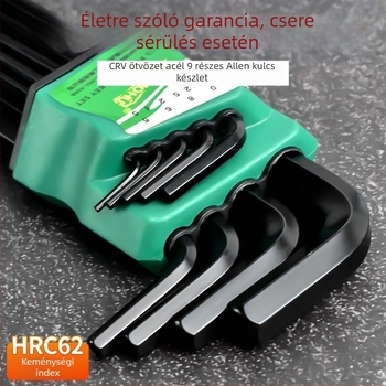 9 darabos hatszögletű kulcs készlet, L-alakú, belső hatszög fejű