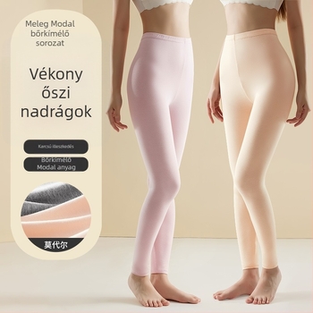 Modál női vékony leggings, magas derekú, meleg béléssel, plusz méret, 9/10 hosszúságú, őszi-téli