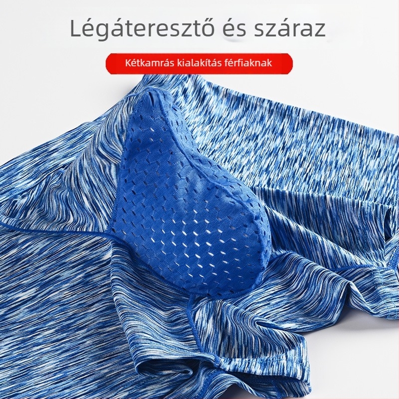 Férfi boxeralsó kettős rekeszsel, lélegző poliészter kötött anyag, középmagas derék