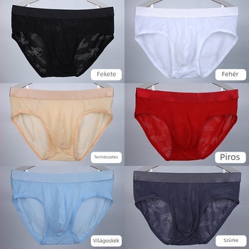Férfi alsónemű – briefsek, nylon 80-90%, gyorsan száradó és lélegző, kötött anyag, jacquard mintázat, középmagas derekú