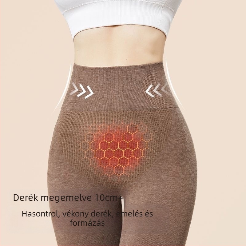 Női gyapjú termoszett őszi-téli időszakra, varrásmentes, alakformáló hatás, kerek nyakú hosszú ujjú felső és nadrág, meleg