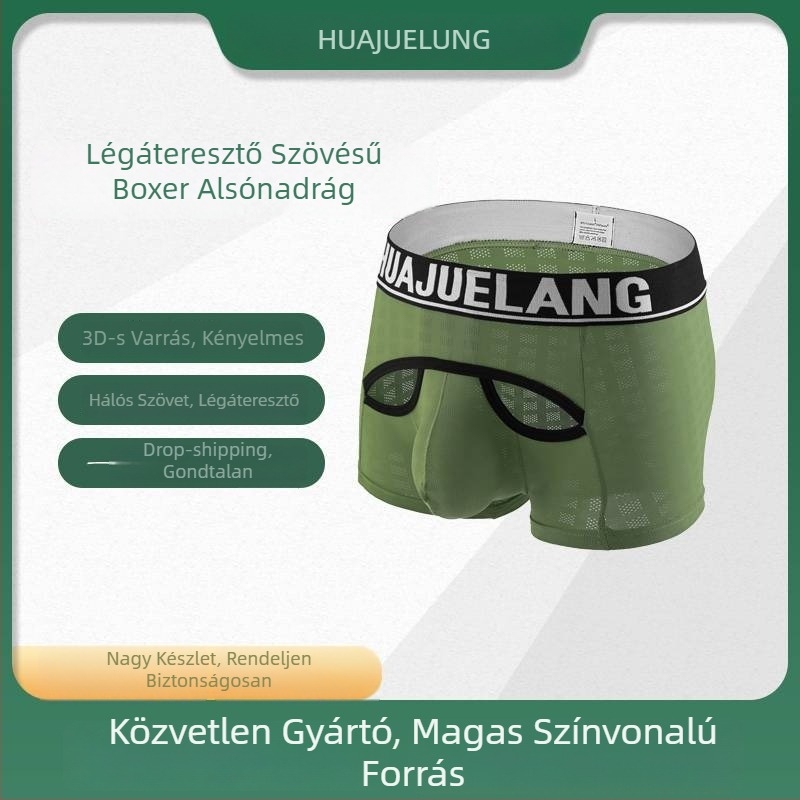 Férfi boxer, U-formájú zsebbel, lélegző nylon anyagból, alacsony derekú