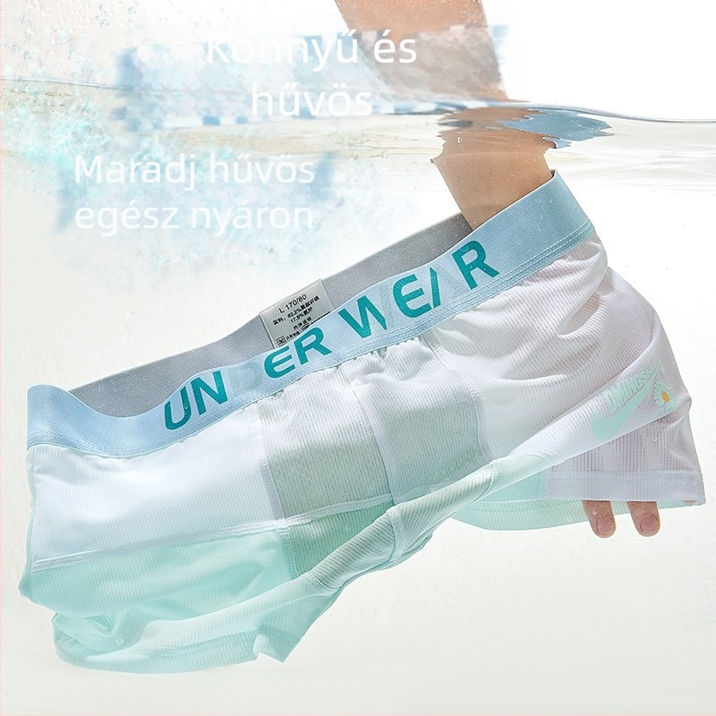 Férfi boxer briefs Ice Silk anyagból, lélegző, hálós, színblokkolt dizájn, középmagas derekú