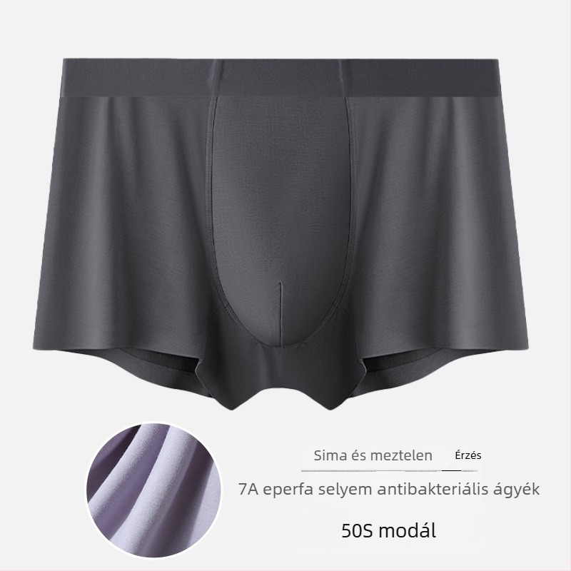 Modal férfi alsónemű tavasz–nyár, varrat nélküli boxeralsó, belső réteg Mulberry selyemből, 7A antibakteriális, nagy méret