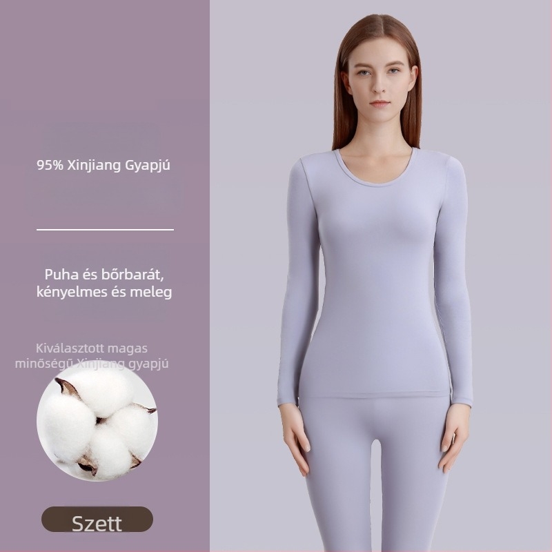 Női pamut termo alsóruha szett – 90–95% pamut, közepes súlyú 181–200 g/m², hosszú ujjú felső és nadrág, testformázás és melegítés