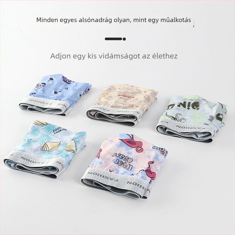 Légáteresztő Ice Silk mintás férfi boxeralsó, középmagasságú, U-s alakú zsebbel