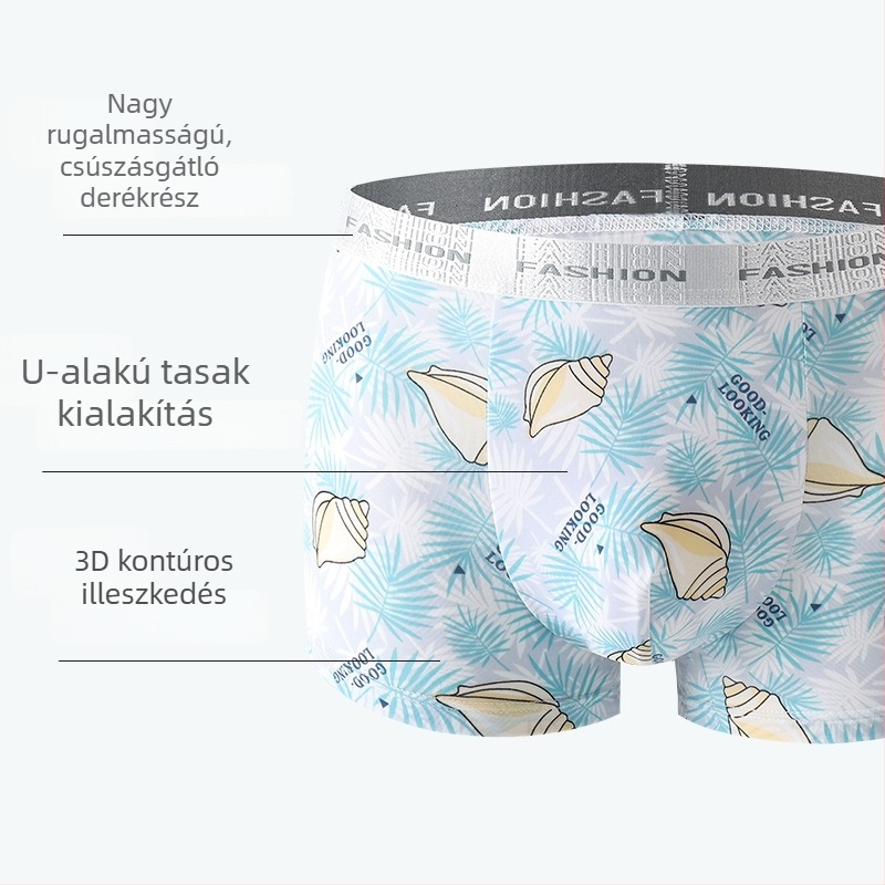 Légáteresztő Ice Silk mintás férfi boxeralsó, középmagasságú, U-s alakú zsebbel
