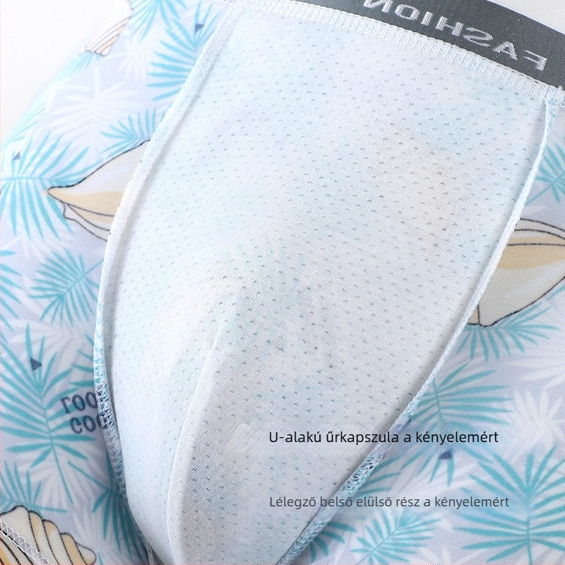 Légáteresztő Ice Silk mintás férfi boxeralsó, középmagasságú, U-s alakú zsebbel