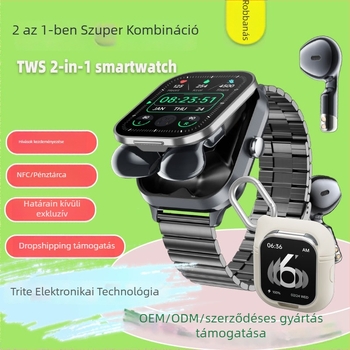 D8Pro Okosóra TWS fülhallgatóval, NFC, egészségügyi monitorozás: pulzusmérés, vérnyomás, vér oxigéntartalma, Bluetooth hívások