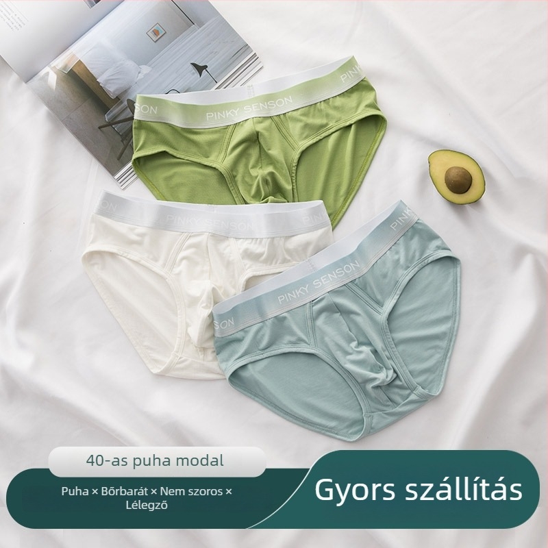 Férfi alsónemű – briefs, Modal anyag, 90–95% Modal, középső derekú, pamut bélés
