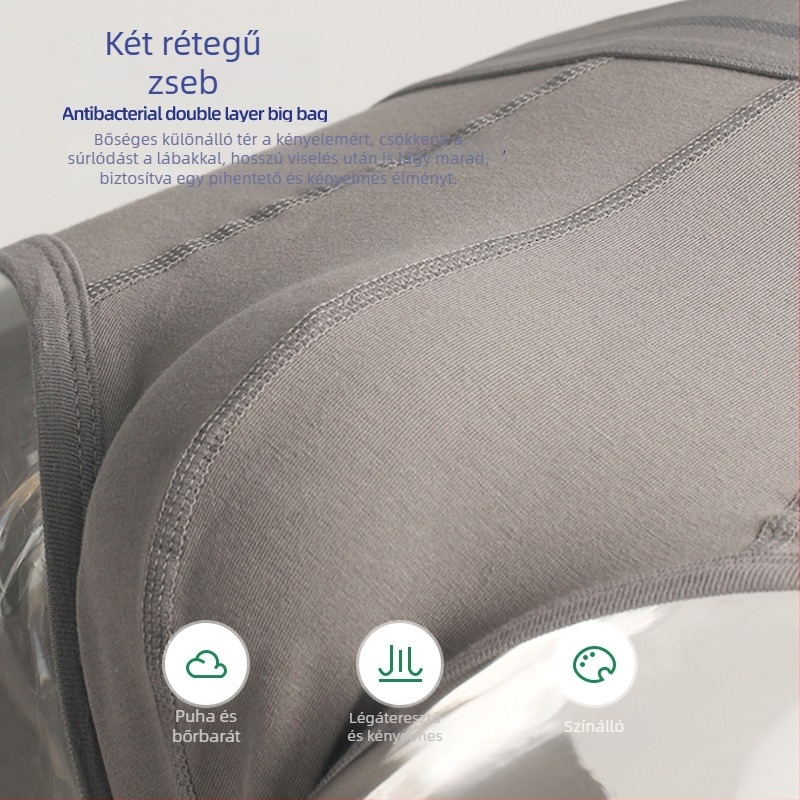 Férfi pamut brief, varrat nélküli, dupla zsebes, lélegző, középmagasság