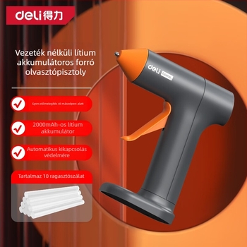 Vezeték nélküli lítium-akkumulátoros forró ragasztópisztoly otthoni használatra, anti-stick és szivárgás elleni védelem, automatikus készenléti mód, tartalmaz 10 ragasztórudat