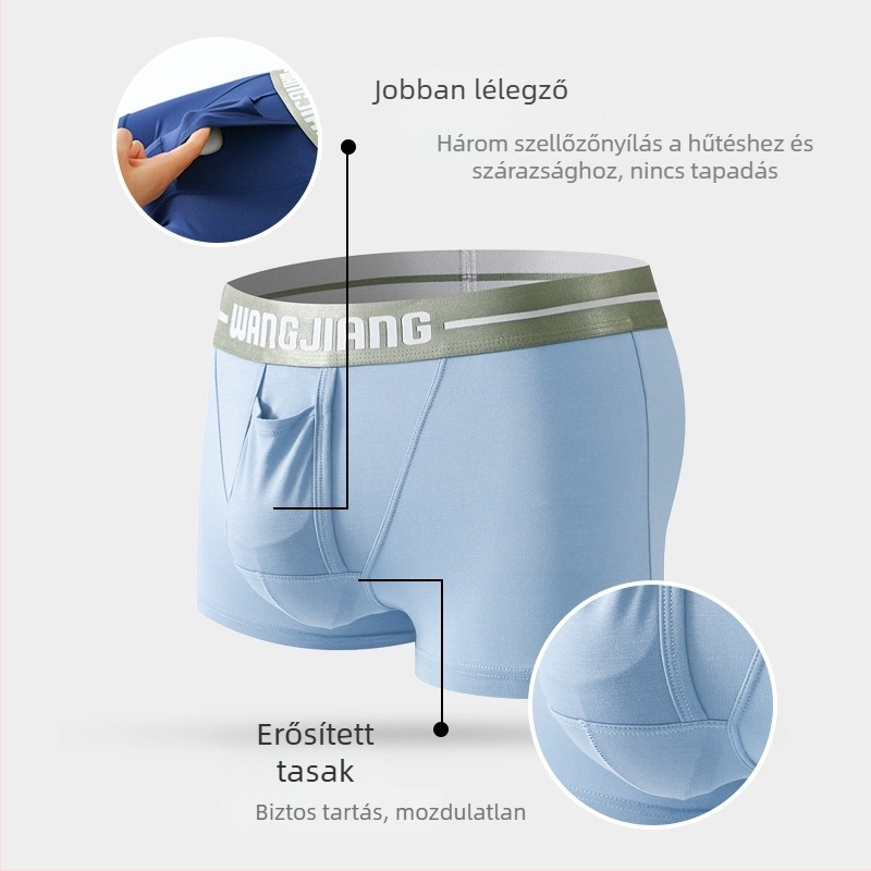 Férfiaknak szóló viszkóz alsónemű U-alakú herezacskóval, kötött kivitel, alacsony derekú, 95–100% viszkóz
