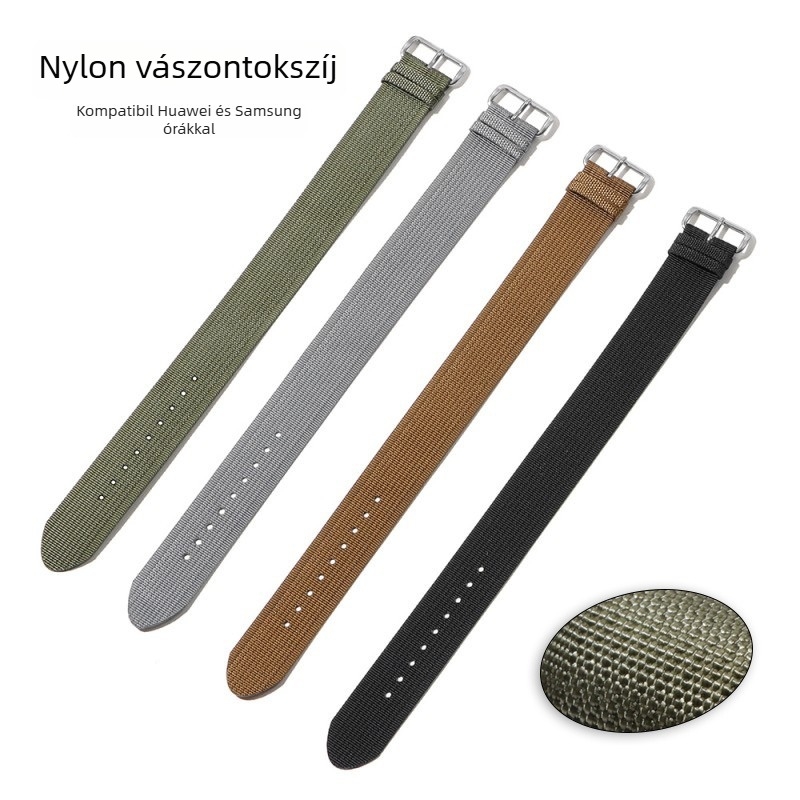 Nylon NATO óraszíj Huawei és Samsung számára — univerzális kompatibilitás, retro stílus, 2025 tavasz kiadás